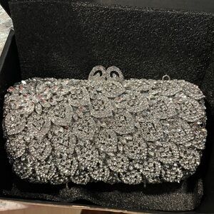Sparkling Silver Crystal-Embellished Evening Clutch